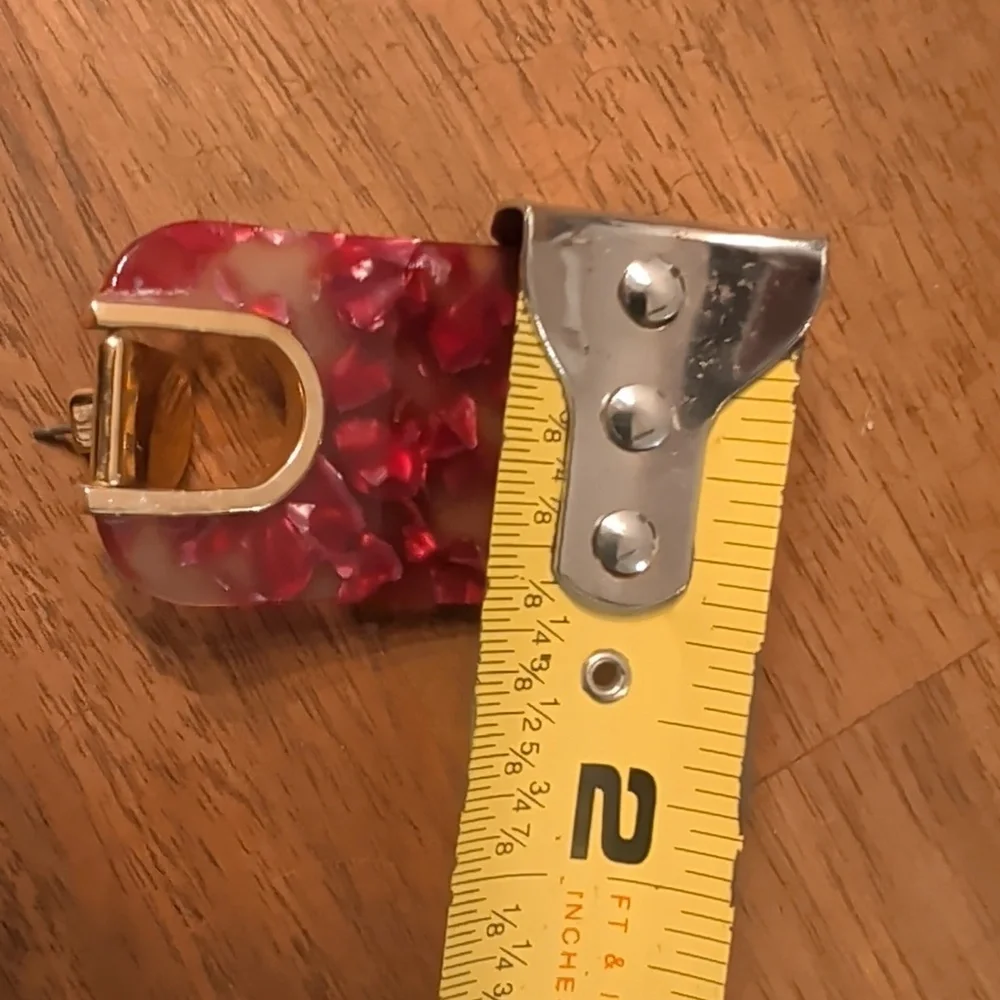 Kate Spade Red Speckle Acrylic Rectangle Drop Red and Gold Statement Earrings